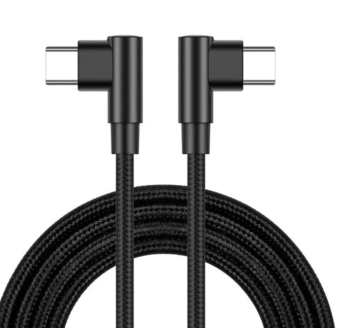 Double-ended Type-C nylon braided PD fast charging data cable, 2m, black on a plain background