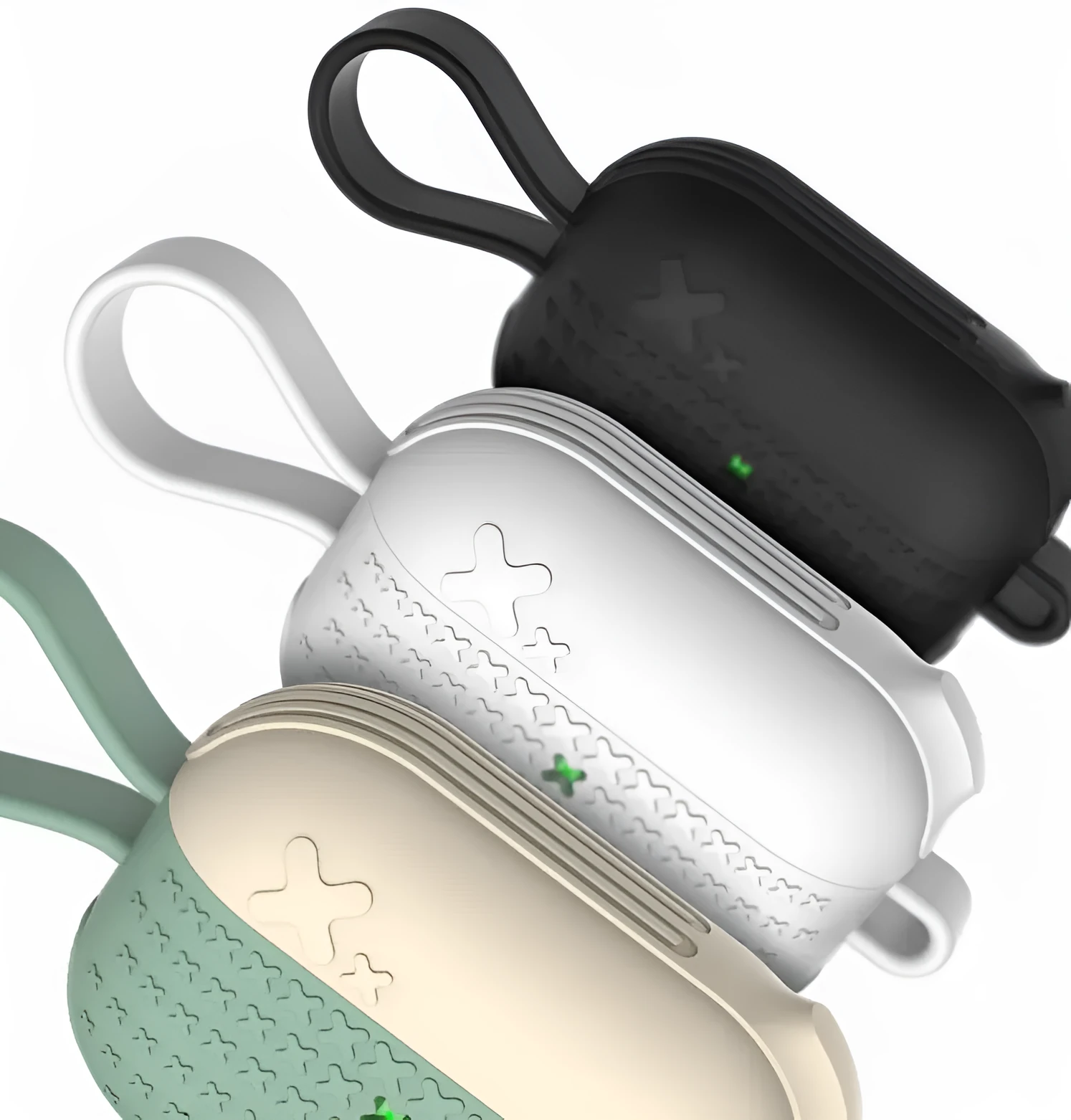 Silicone cover for Apple Airpods Pro charging case in Black, Green, and White