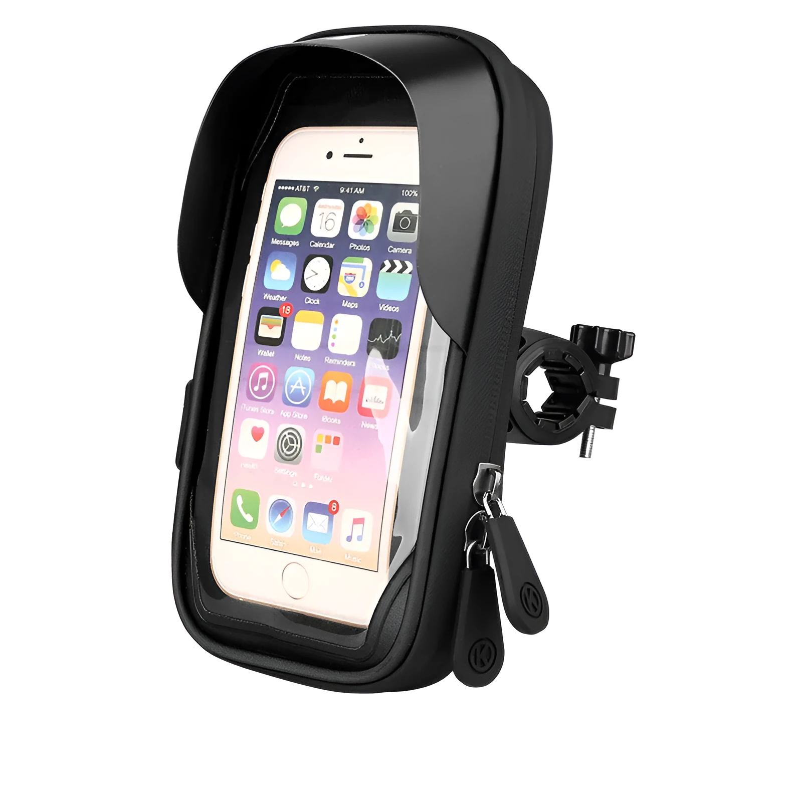 Waterproof mobile phone stand for bicycles and electric cars in black colour