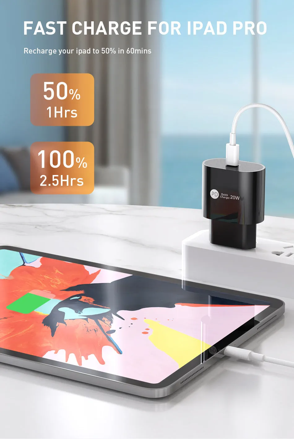 PD20W 20W fast charging head Type-C interface white colour with European Standard plug