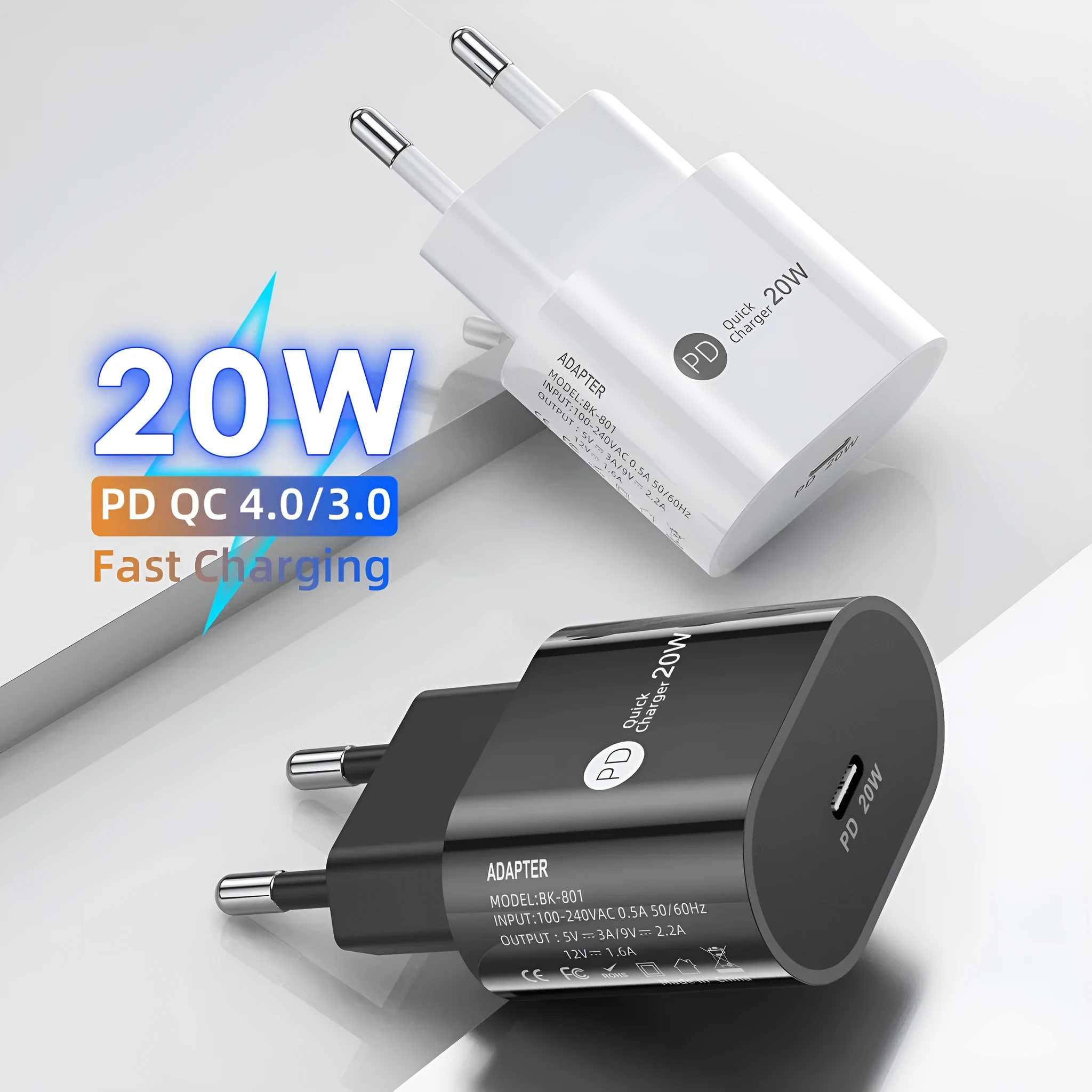 PD20W 20W fast charging head Type-C interface white colour with European Standard plug