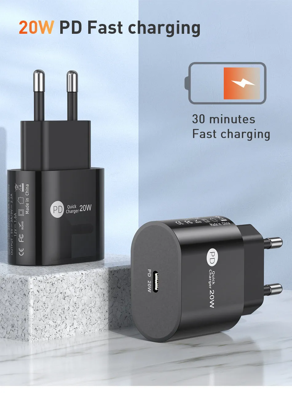 PD20W 20W fast charging head Type-C interface white colour with European Standard plug