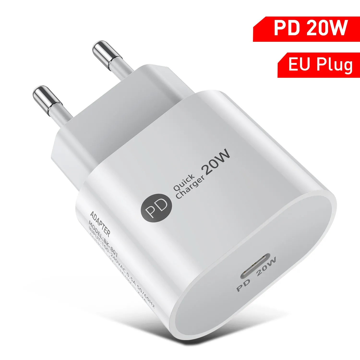 PD20W 20W fast charging head Type-C interface white colour with European Standard plug