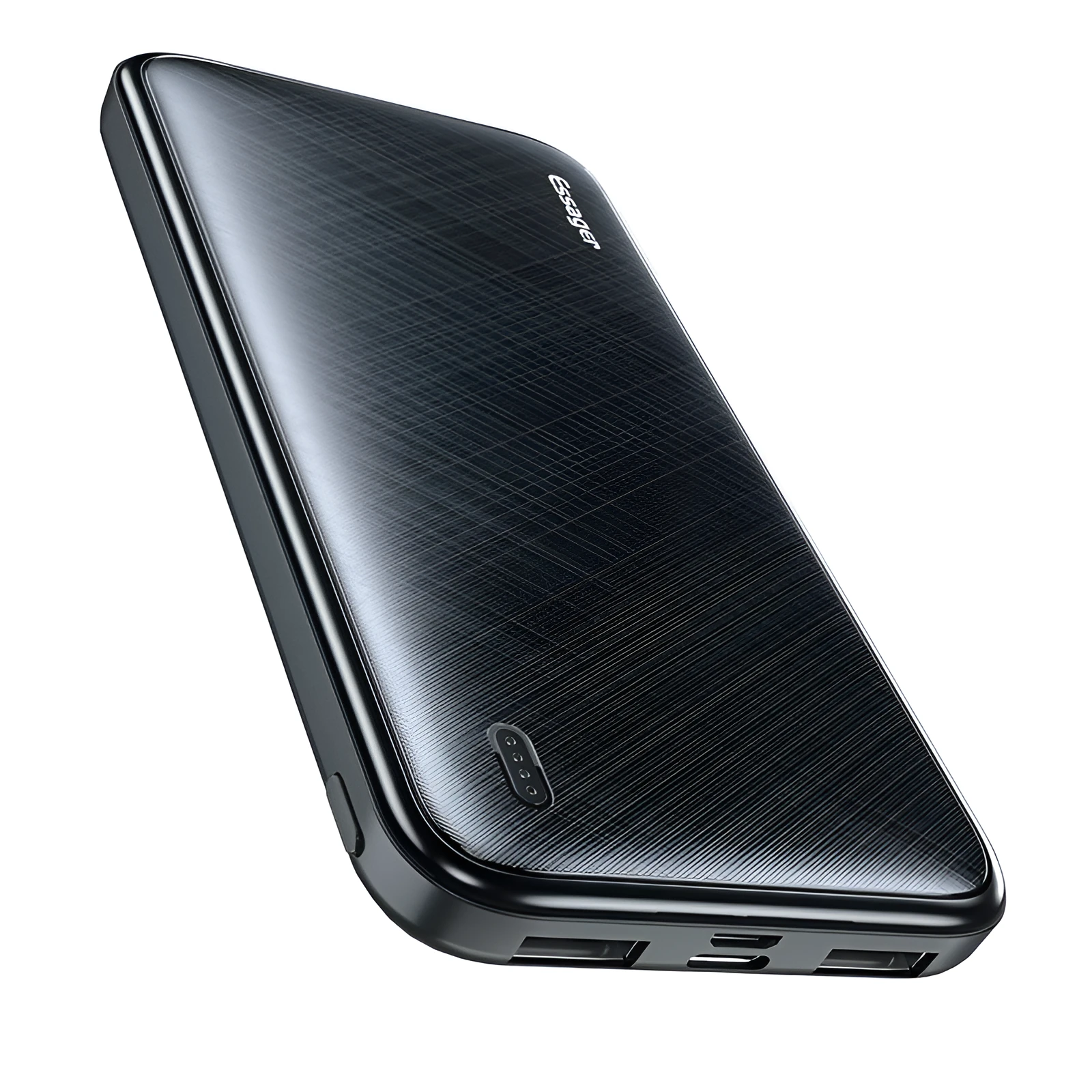 Essager 10000mAh portable power bank in black plastic shell with charging indicator