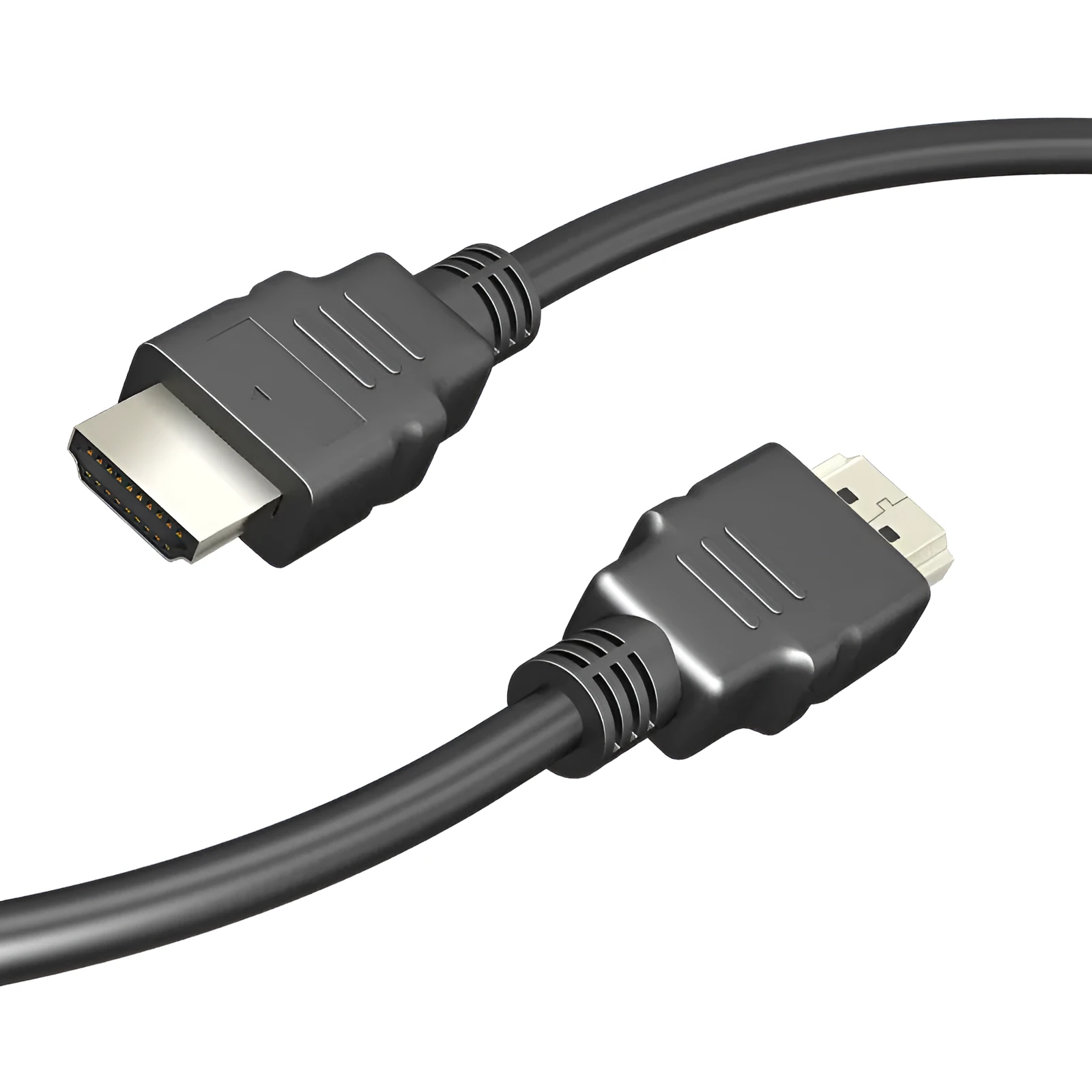 Black HDMI cable with nickel-plated connectors for set-top box to TV connection.