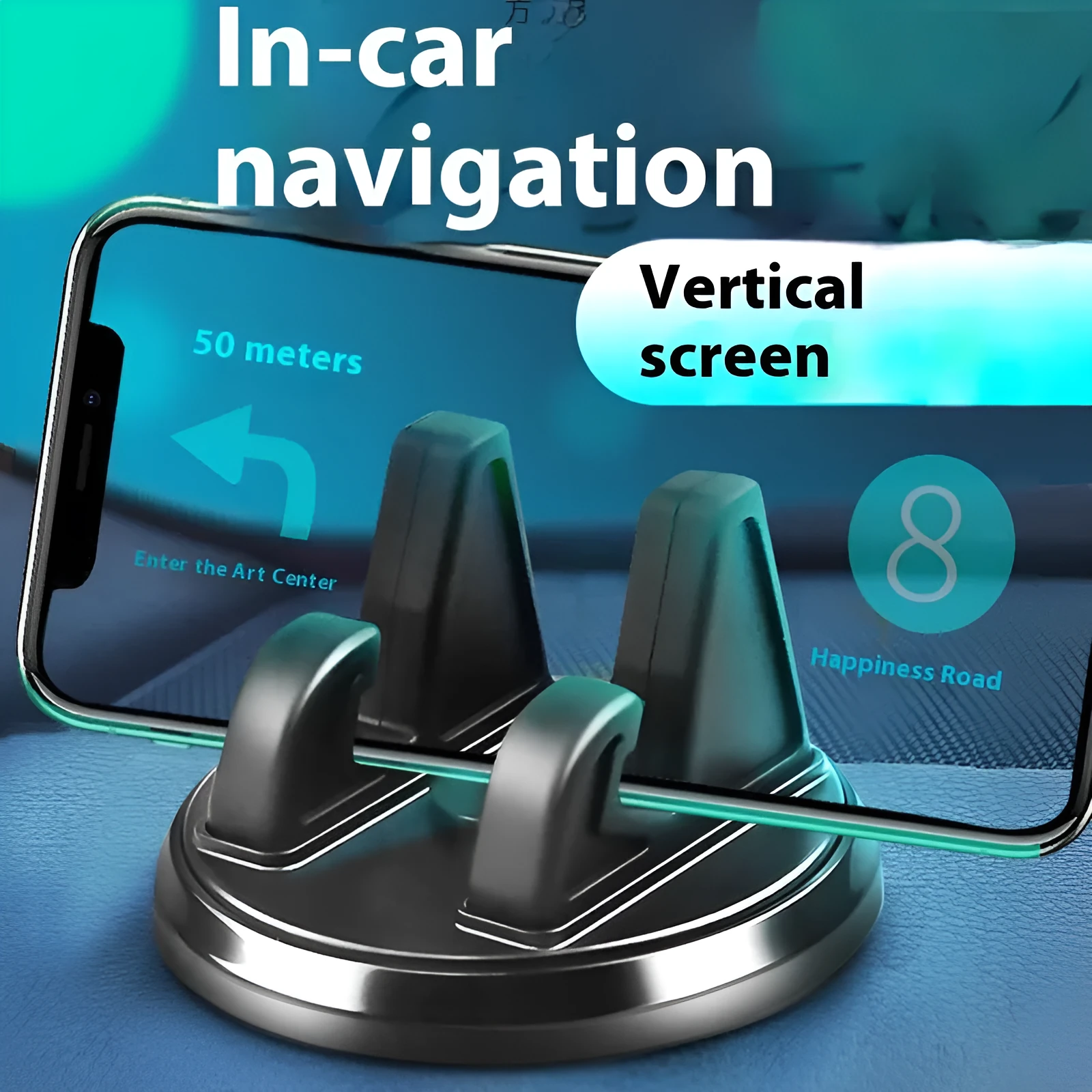 Car phone universal paste dashboard mount with rotatable holder and wireless charging in black