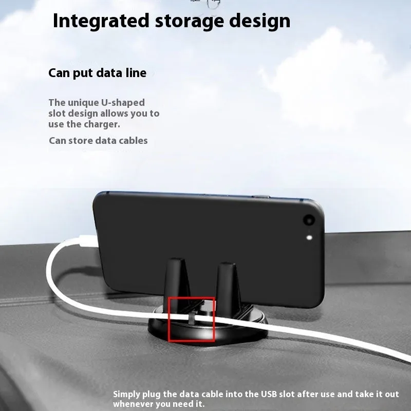 Car phone universal paste dashboard mount with rotatable holder and wireless charging in black