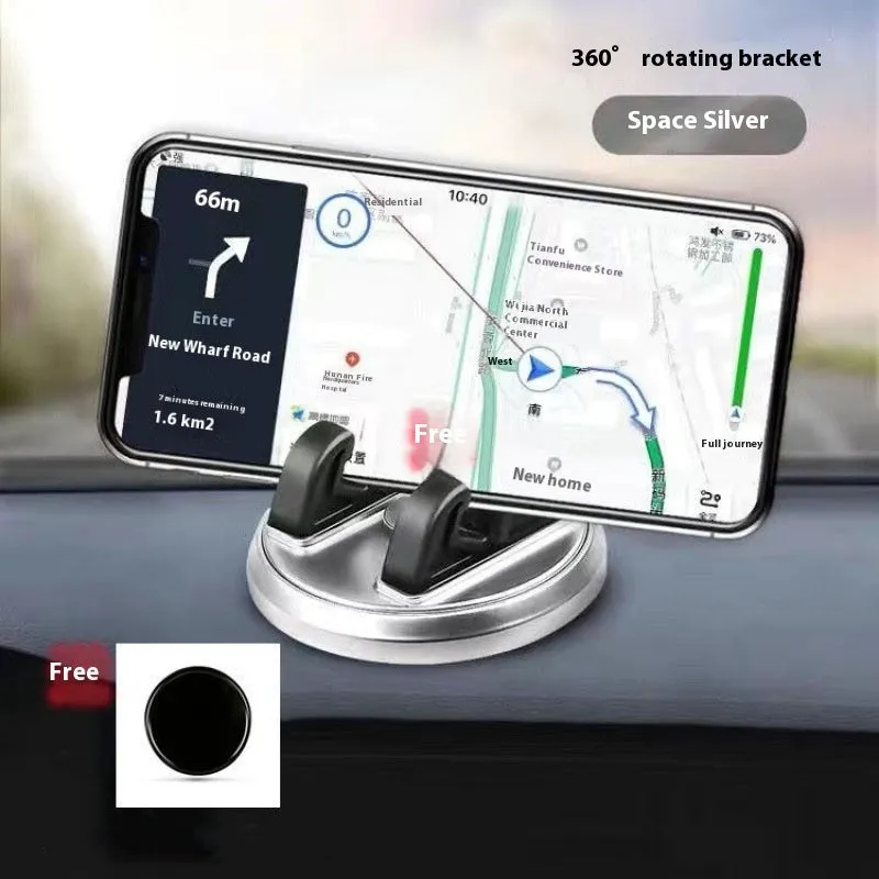 Car phone universal paste dashboard mount with rotatable holder and wireless charging in black