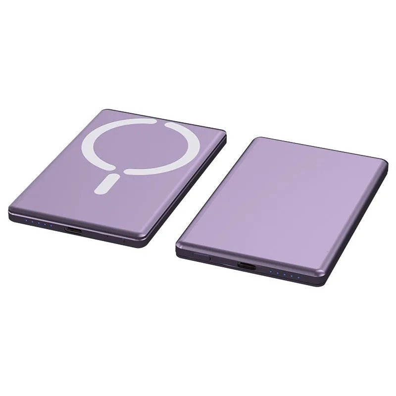 Ultra-thin magnetic power bank with alloy shell in black, silver, dark gray or violet