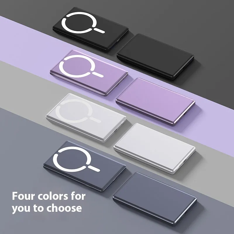 Ultra-thin magnetic power bank with alloy shell in black, silver, dark gray or violet