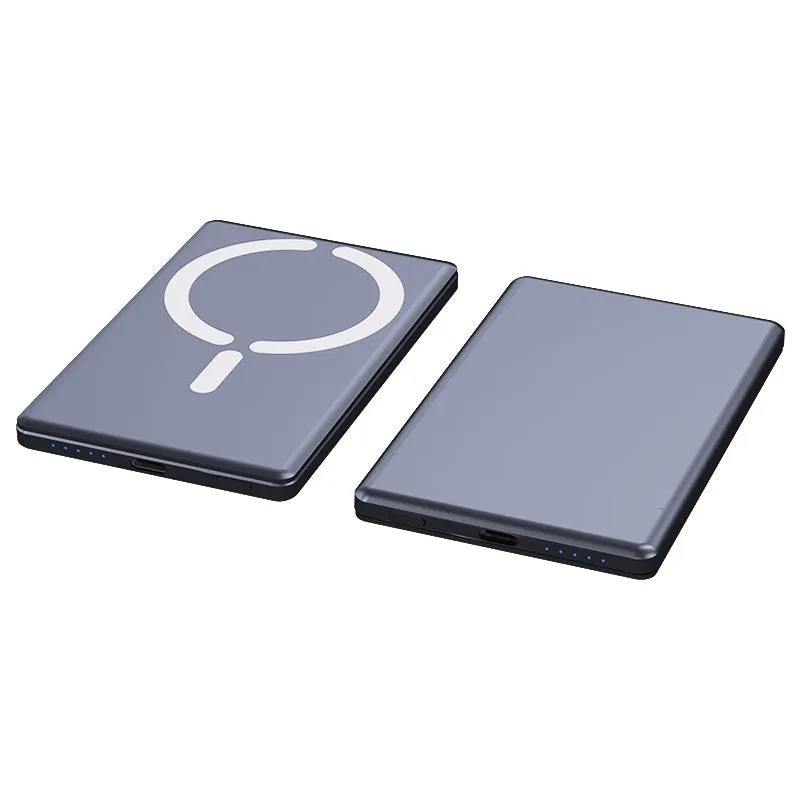 Ultra-thin magnetic power bank with alloy shell in black, silver, dark gray or violet