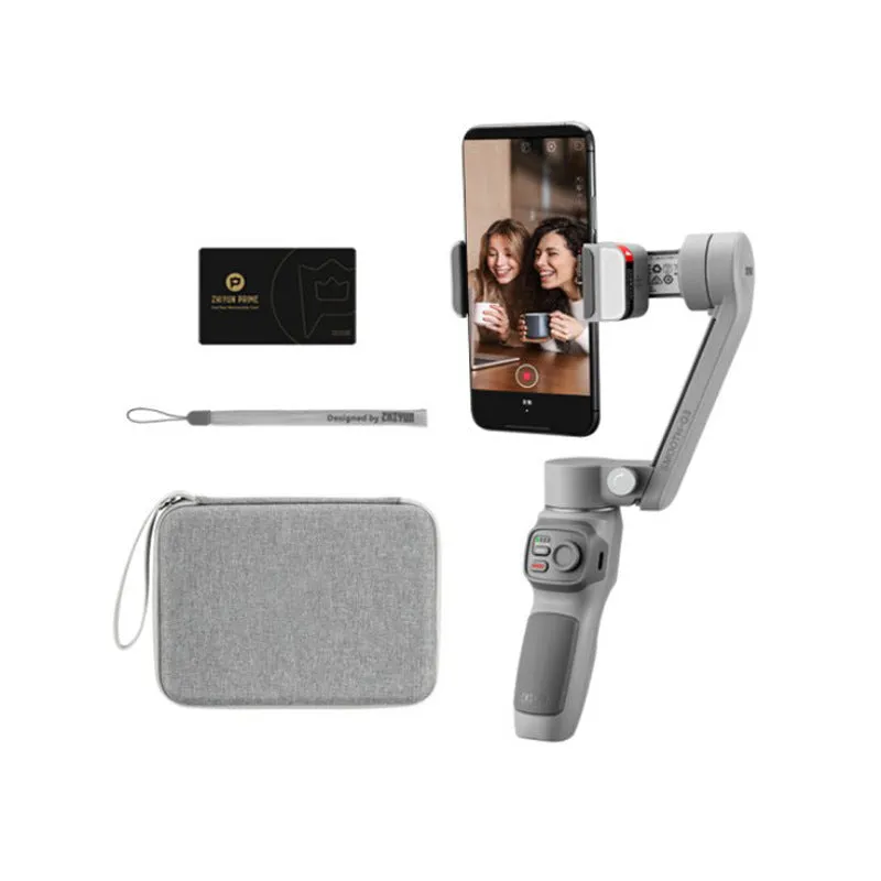 Zhiyun SMOOTH Q3 alloy smartphone gimbal with tripod and USB cable on white background