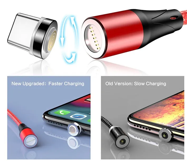 Black 3A fast charge magnetic data cable with 3-in-1 connector for iPhone, Android and Type-C.