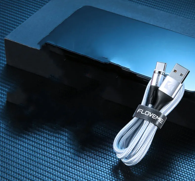Black 3A fast charge magnetic data cable with 3-in-1 connector for iPhone, Android and Type-C.