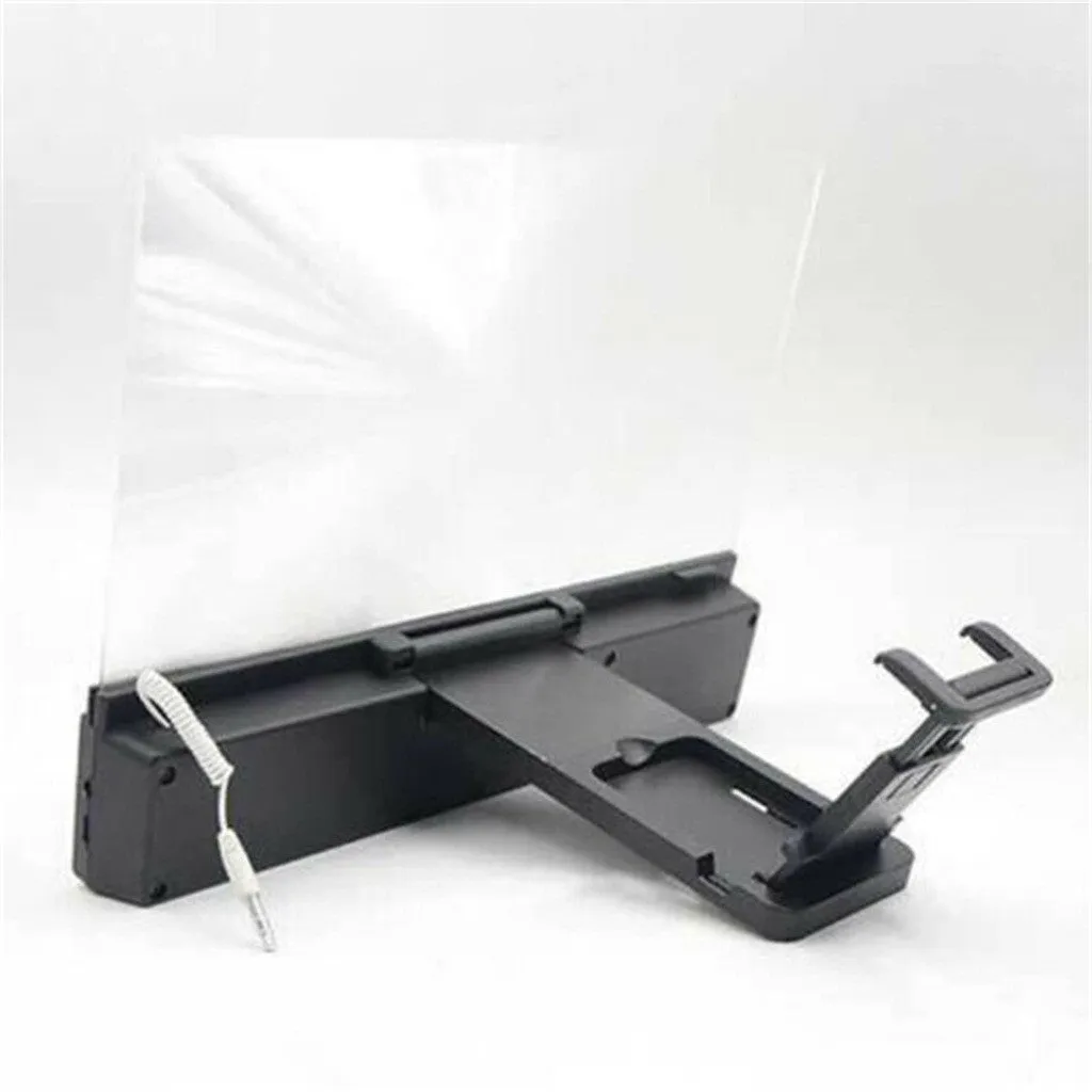 Smartphone screen amplifier with 12-inch lens and flexible gooseneck stand on a table