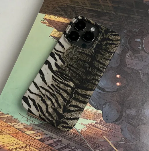 Gray tiger leather pattern hard shell phone case for iPhone with large hole cutout