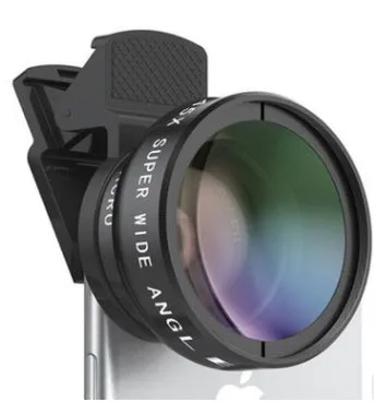 Black mobile phone wide-angle macro lens with aluminium alloy and optical glass, 0.45X and 10x magnification
