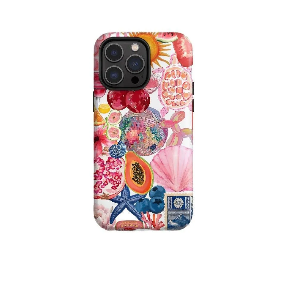 Marine bio printed double-layer film shell phone case in glossy white with shockproof and anti-fall protection for iPhone