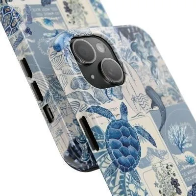 Marine bio printed double-layer film shell phone case in glossy white with shockproof and anti-fall protection for iPhone