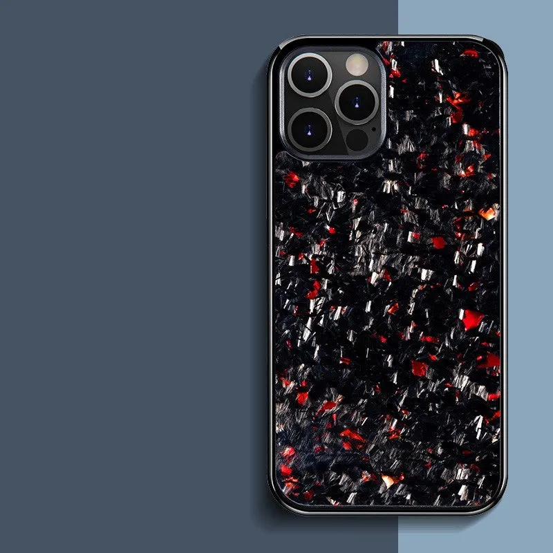 Forged carbon fibre phone case in silver for iPhone 13 Pro Max fall prevention