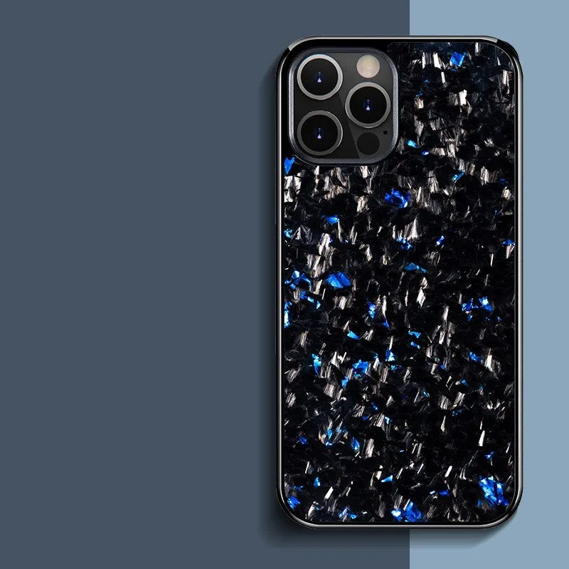 Forged carbon fibre phone case in silver for iPhone 13 Pro Max fall prevention