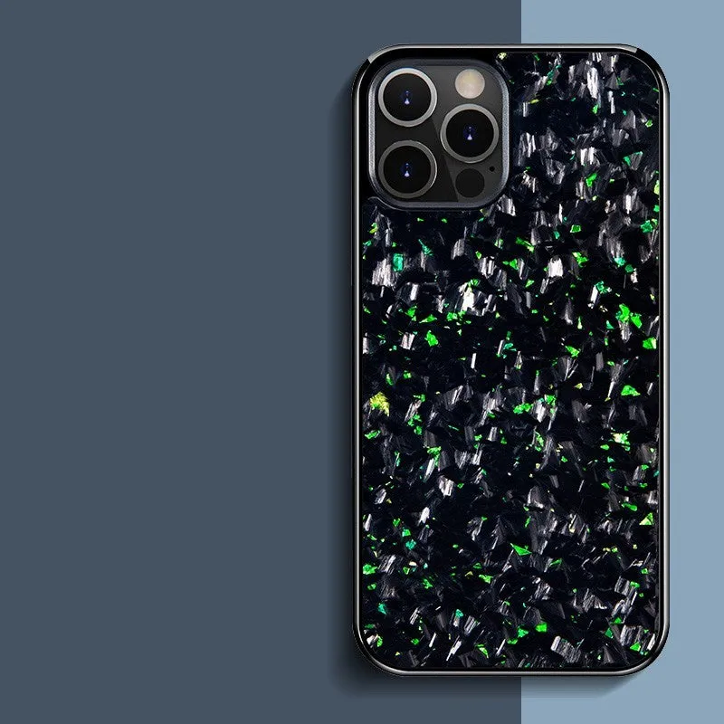 Forged carbon fibre phone case in silver for iPhone 13 Pro Max fall prevention