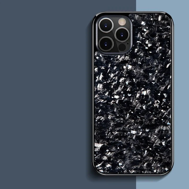 Forged carbon fibre phone case in silver for iPhone 13 Pro Max fall prevention