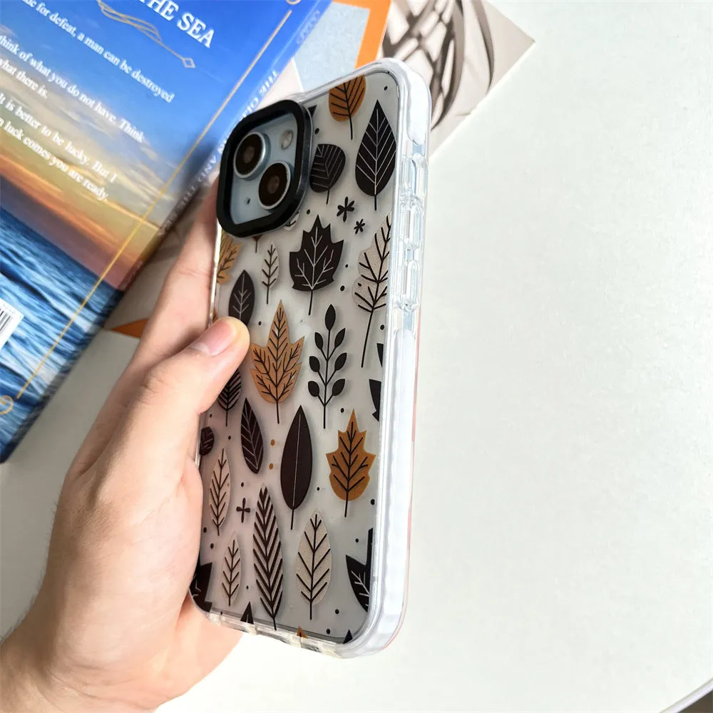 Autumn deciduous acrylic hard phone case with fallen leaves spray-painted design for iPhone 11-15 series