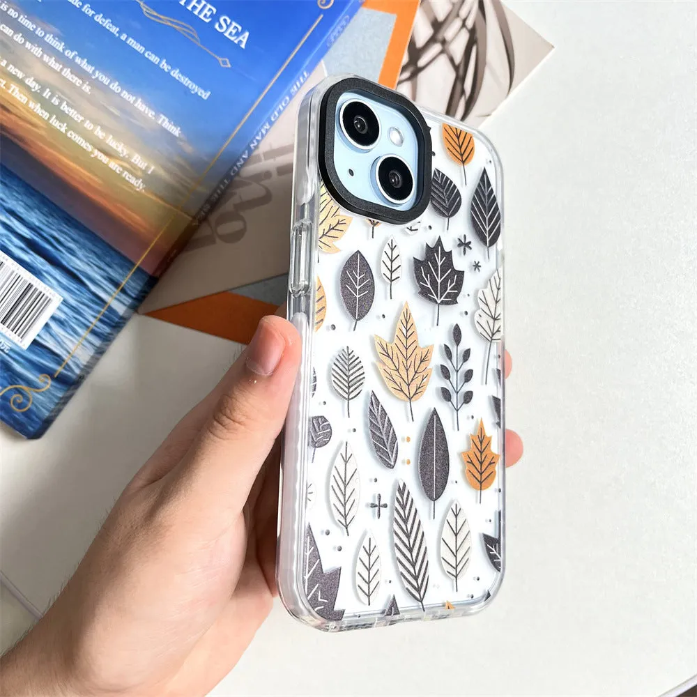Autumn deciduous acrylic hard phone case with fallen leaves spray-painted design for iPhone 11-15 series