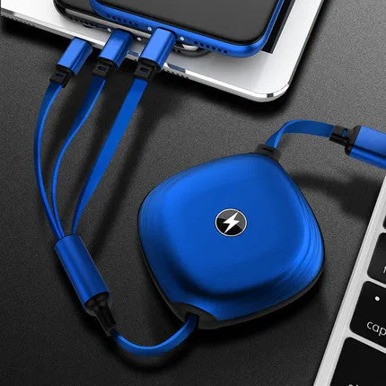 3-in-1 telescopic USB charging cable extended to 120cm length with titanium alloy connectors