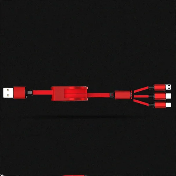 3-in-1 telescopic USB charging cable extended to 120cm length with titanium alloy connectors