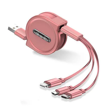 3-in-1 telescopic USB charging cable extended to 120cm length with titanium alloy connectors