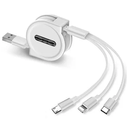 3-in-1 telescopic USB charging cable extended to 120cm length with titanium alloy connectors