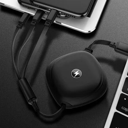 3-in-1 telescopic USB charging cable extended to 120cm length with titanium alloy connectors
