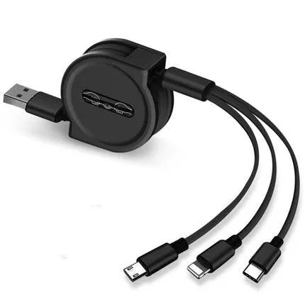 3-in-1 telescopic USB charging cable extended to 120cm length with titanium alloy connectors