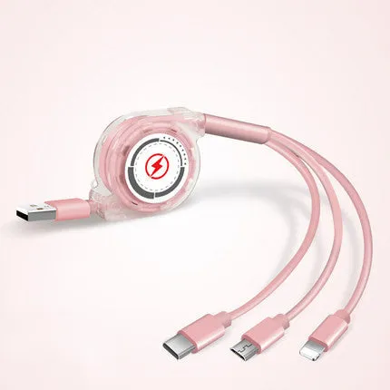 3-in-1 telescopic USB charging cable extended to 120cm length with titanium alloy connectors