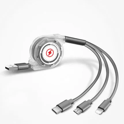 3-in-1 telescopic USB charging cable extended to 120cm length with titanium alloy connectors