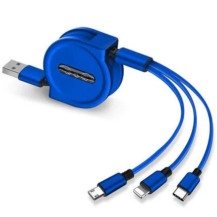 3-in-1 telescopic USB charging cable extended to 120cm length with titanium alloy connectors