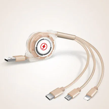 3-in-1 telescopic USB charging cable extended to 120cm length with titanium alloy connectors