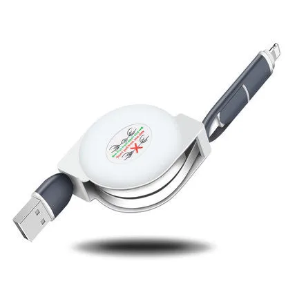 3-in-1 telescopic USB charging cable extended to 120cm length with titanium alloy connectors