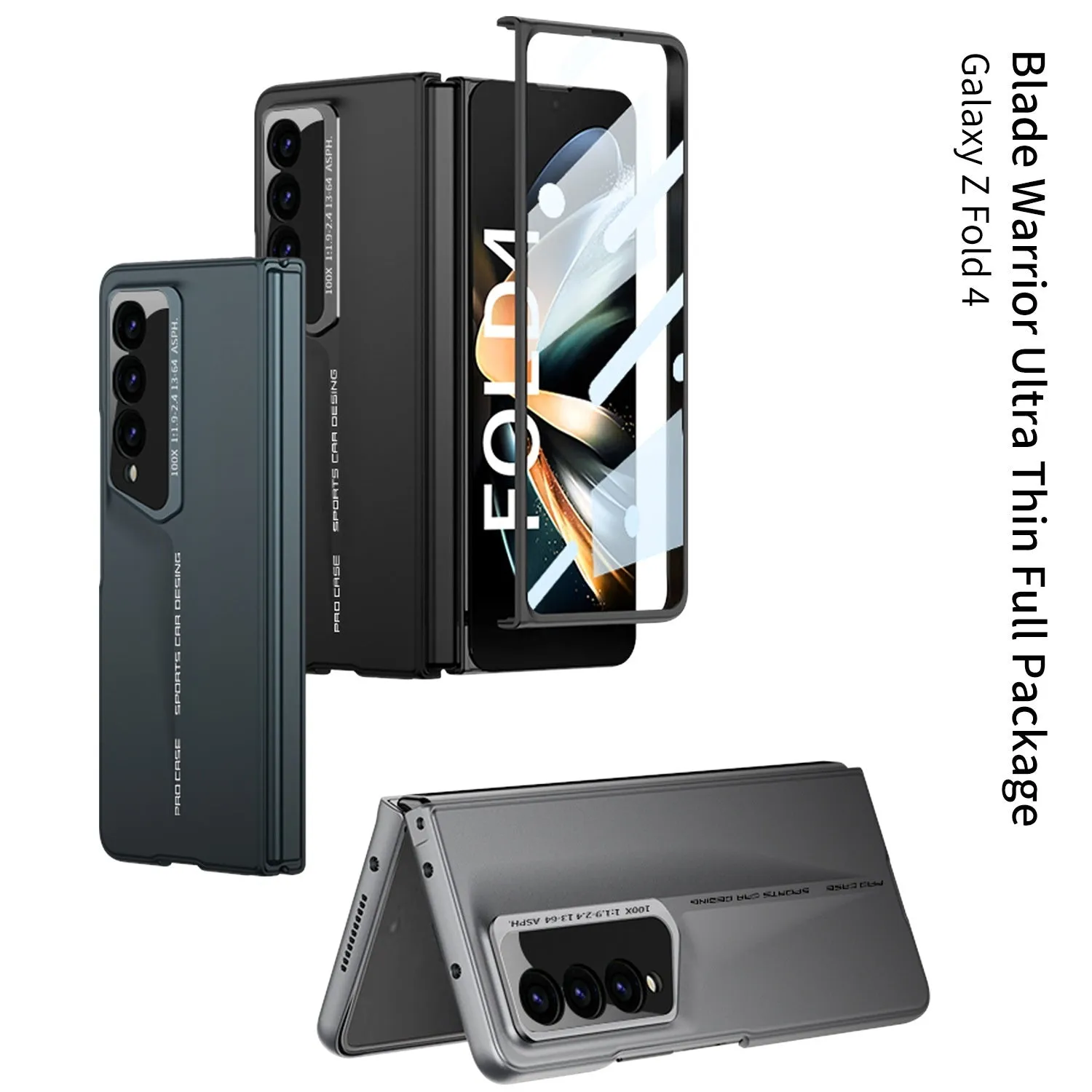 Folding blade phone case for Samsung Z Fold 4, hard PC, frosted finish, Cool Black colour, creative design