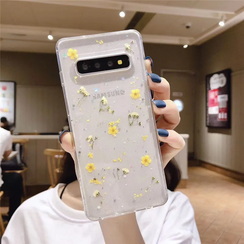 Samsung floral epoxy TPU phone case in blue with floral design for Galaxy S10