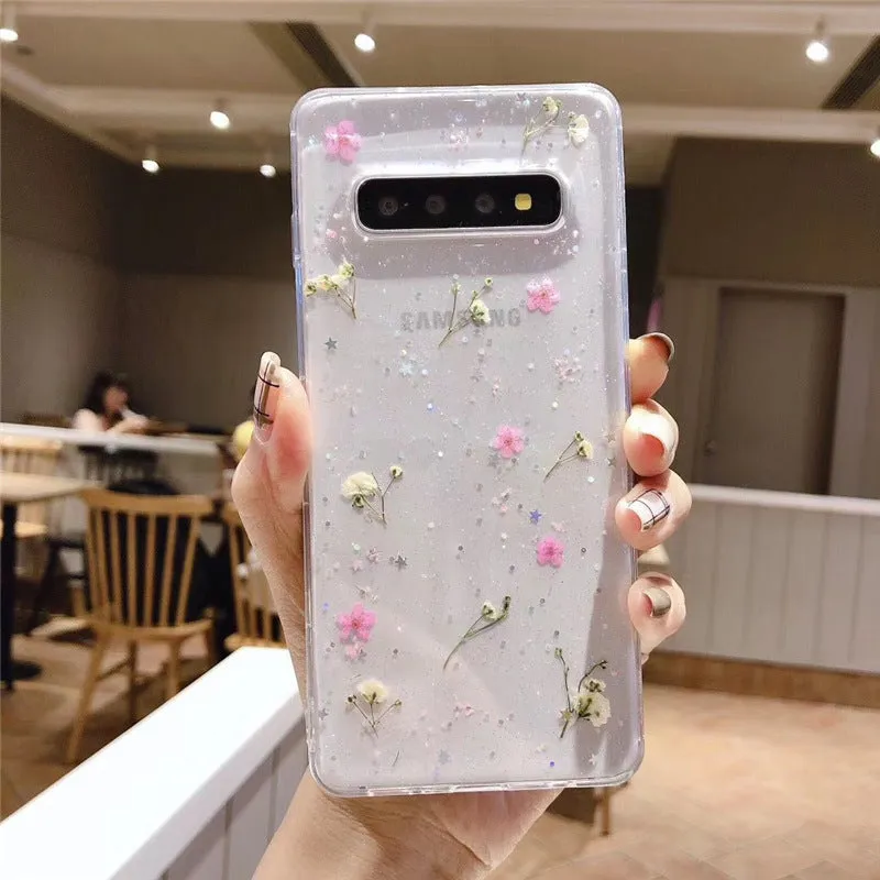 Samsung floral epoxy TPU phone case in blue with floral design for Galaxy S10
