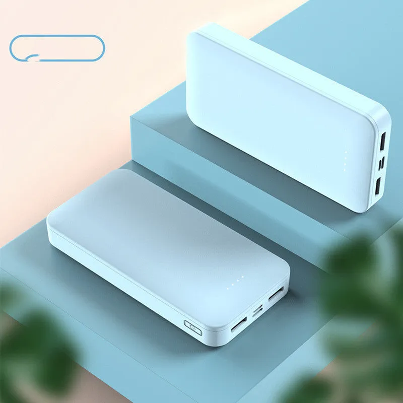Power bank with 20000mAh capacity, fast charging, multiple USB ports, plastic shell, and compact design
