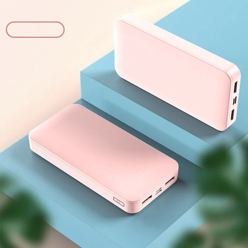 Power bank with 20000mAh capacity, fast charging, multiple USB ports, plastic shell, and compact design