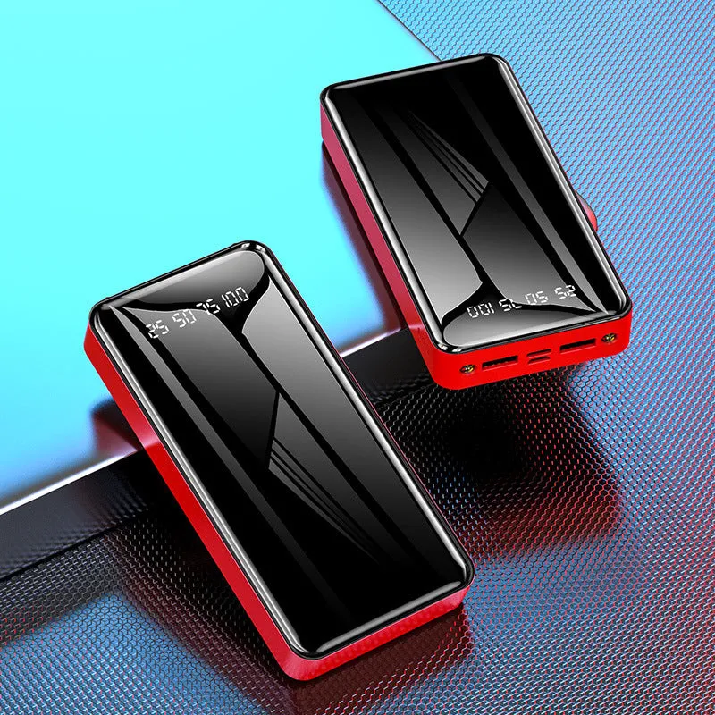 Power bank with 20000mAh capacity, fast charging, multiple USB ports, plastic shell, and compact design