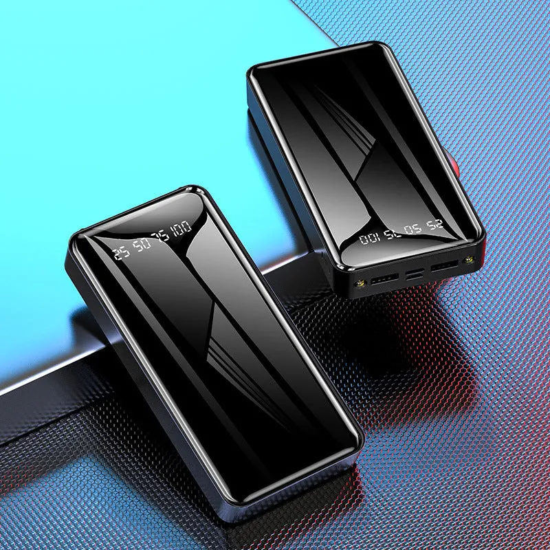 Power bank with 20000mAh capacity, fast charging, multiple USB ports, plastic shell, and compact design