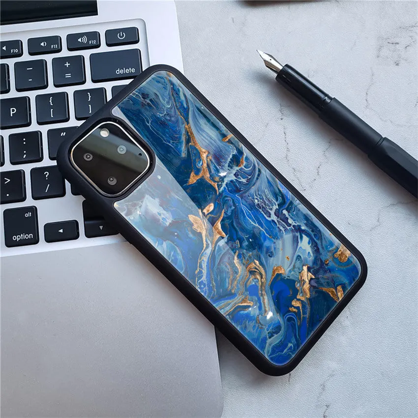 Marble phone case back cover with camouflage pattern on iPhone showing Black gold colour