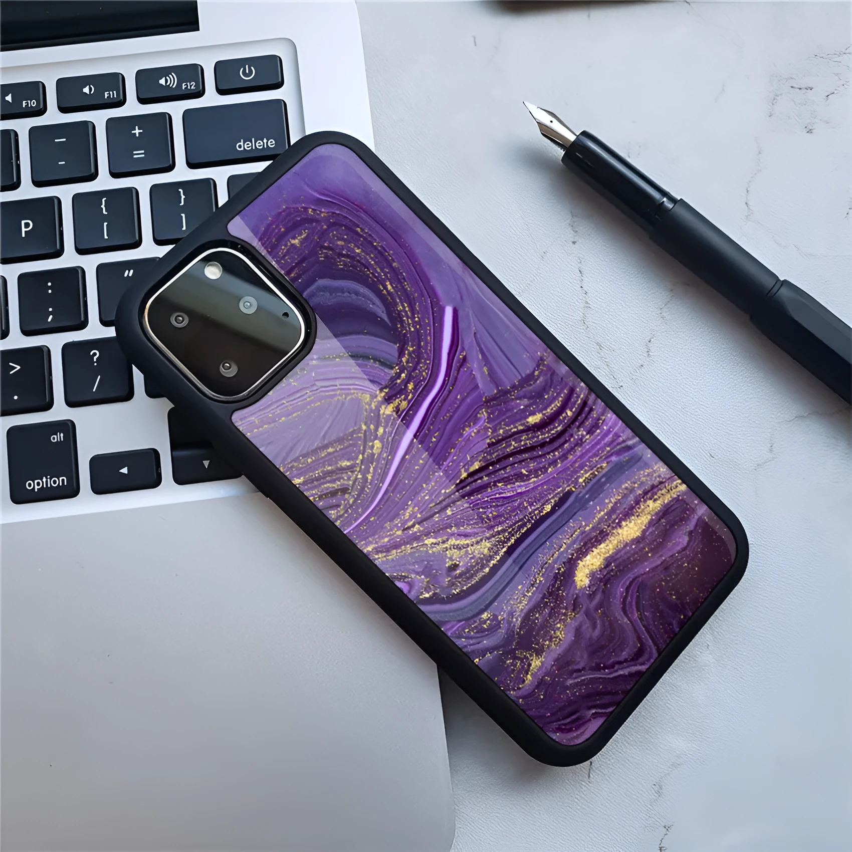 Marble phone case back cover with camouflage pattern on iPhone showing Black gold colour