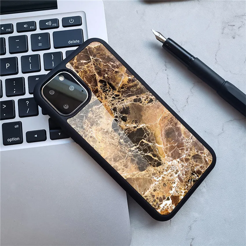 Marble phone case back cover with camouflage pattern on iPhone showing Black gold colour